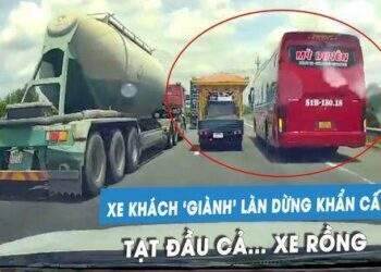 Xe khách 'cướp' làn dừng khẩn cấp, chèn đường cả… xe rồng trên cao tốc