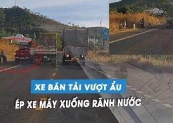 Phẫn nộ ô tô bán tải 'cướp đường', ép xe máy lao xuống rãnh nước