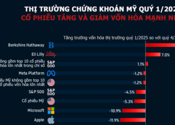 Những cổ phiếu Mỹ tăng, giảm mạnh nhất quý 1/2025