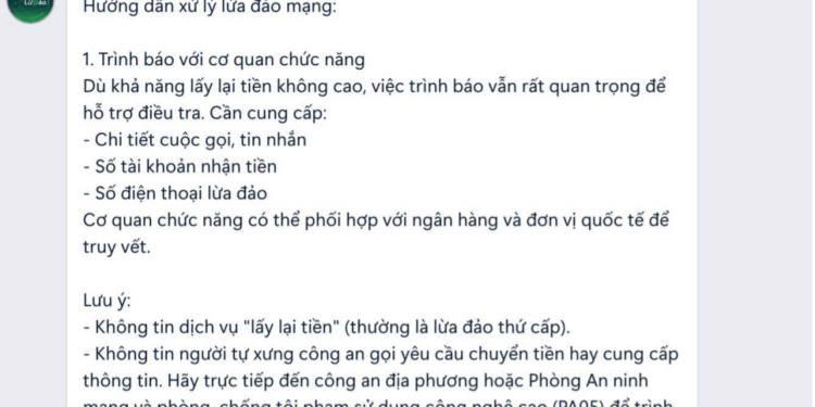 Chatbot có thể hỗ trợ, hướng dẫn người bị hại ngay trong khung chat.