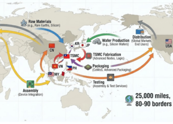 Hành trình 25.000 dặm của một con chip từ thiết kế tại Mỹ, chế tạo tại Đài Loan đến đóng gói tại Việt Nam.