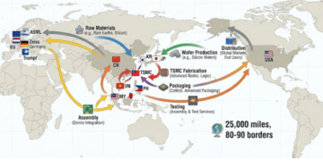 Hành trình 25.000 dặm của một con chip từ thiết kế tại Mỹ, chế tạo tại Đài Loan đến đóng gói tại Việt Nam.