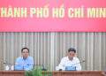 Chủ tịch UBND TP. Hồ Chí Minh Nguyễn Văn Được và Phó Chủ tịch Thường trực UBND Thành phố Nguyễn Lộc Hà chủ trì hội thảo. Ảnh: Cổng thông tin điện tử TP. Hồ Chí Minh.
