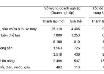 Doanh nghiệp thành lập mới và giải thể quý 1/2026 phân theo một số lĩnh vực hoạt động. (Nguồn: Cục Thống kê)