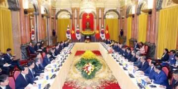 Bí thư, Chủ tịch nước Tô Lâm hội đàm với Tổng thống Hàn Quốc Lee Jae Myung. Ảnh: TTXVN