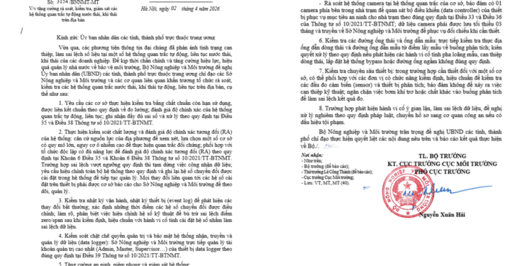 Công văn của Bộ Nông nghiệp và Môi trường.